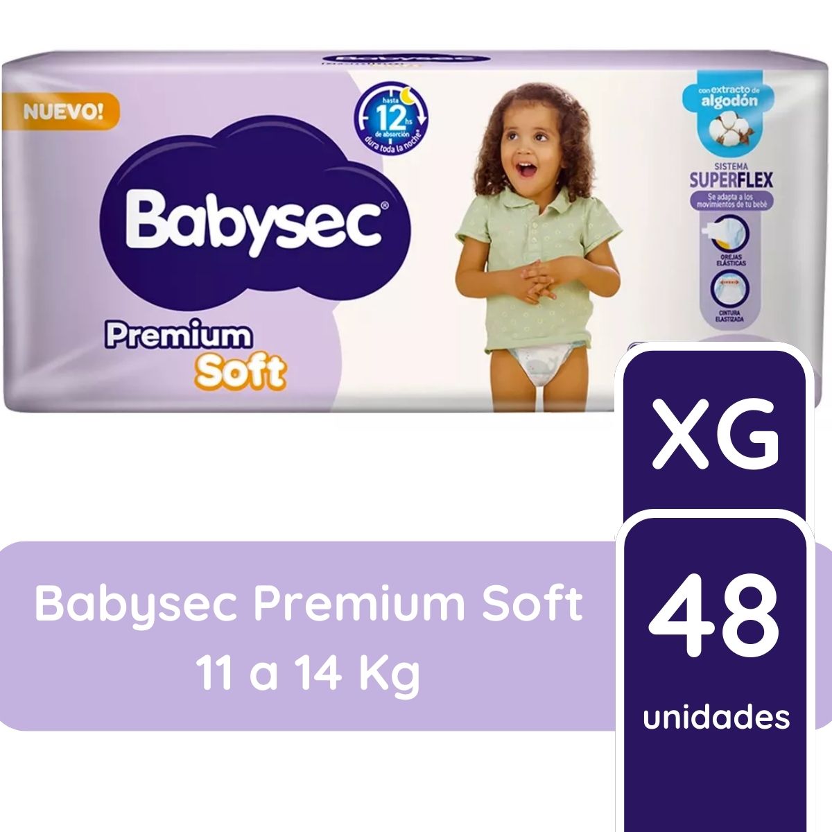 Imagen 1 de 2 de Pañales Babysec Premium Soft XG x 48 unidades