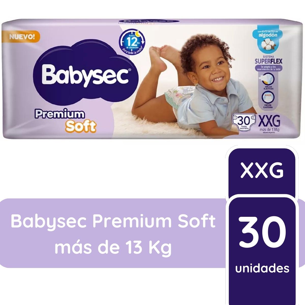 Imagen 1 de 2 de Pañales Babysec Premium Soft XXG x 30 unidades