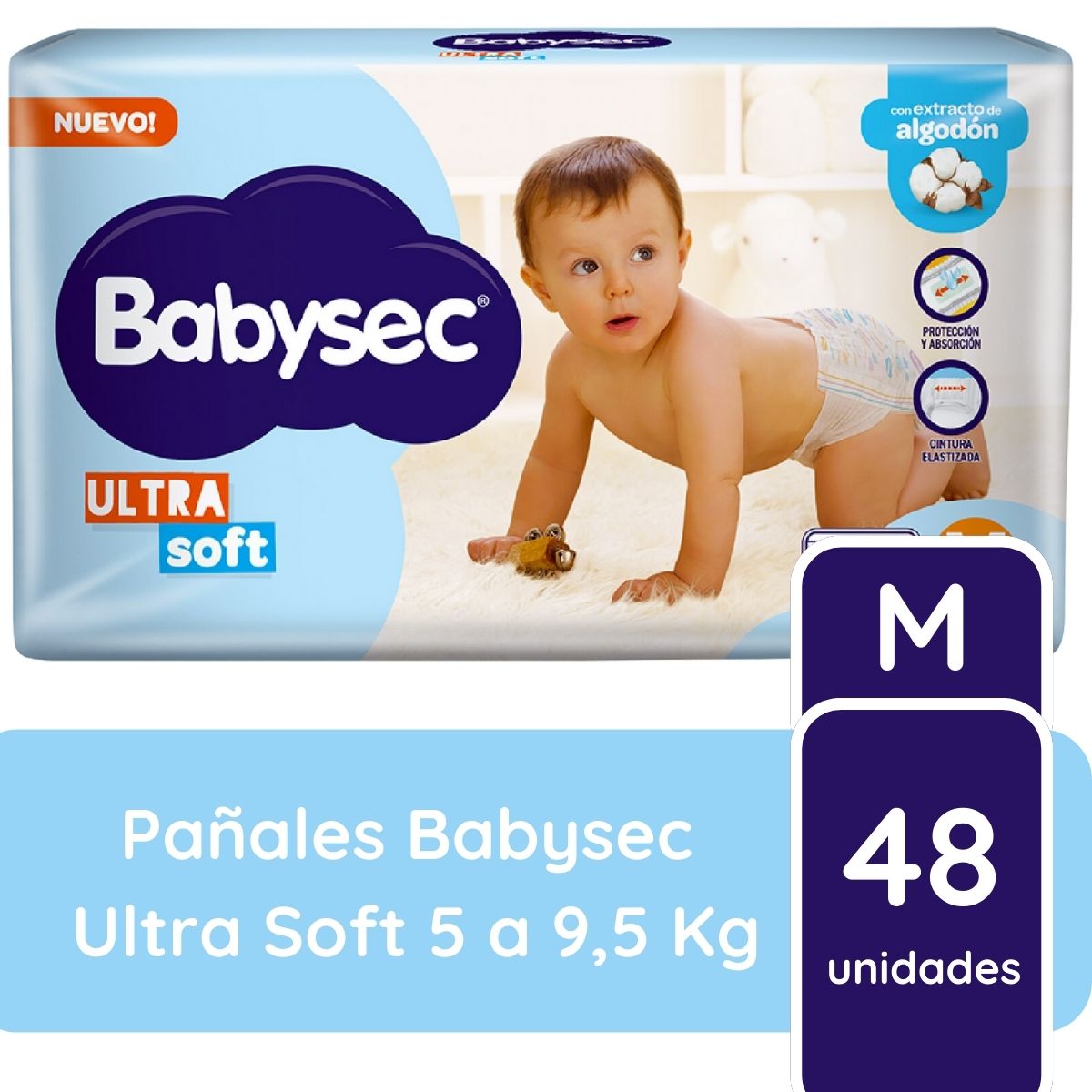 Imagen 1 de 1 de Pañales Babysec Ultra Soft M x 48 unidades