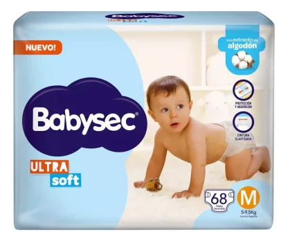 Imagen 1 de 2 de Pañales Babysec Ultra Soft M x68 unidades