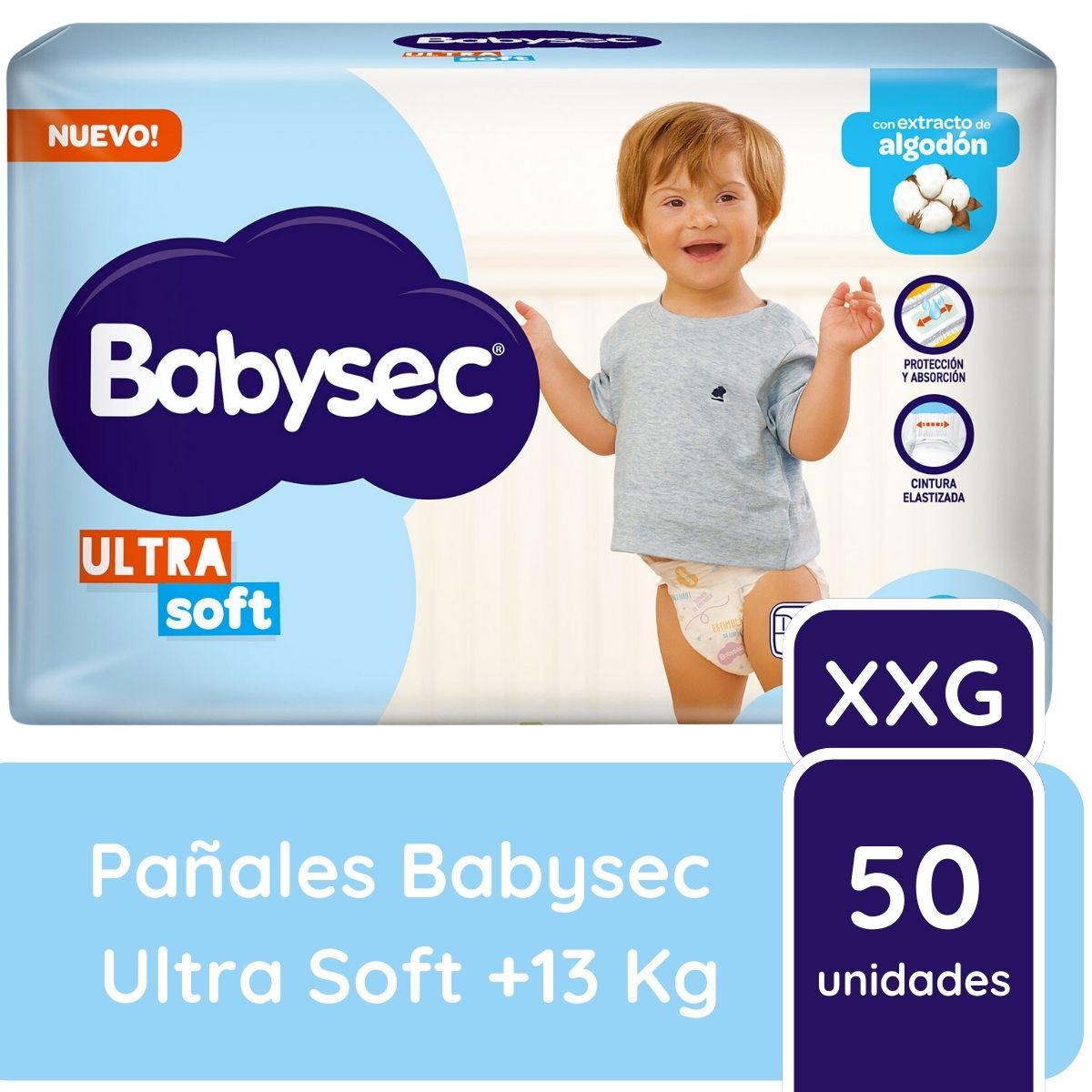 Imagen 1 de 2 de Pañales Babysec Ultra Soft Talle XXG x50 unidades +13 kilos