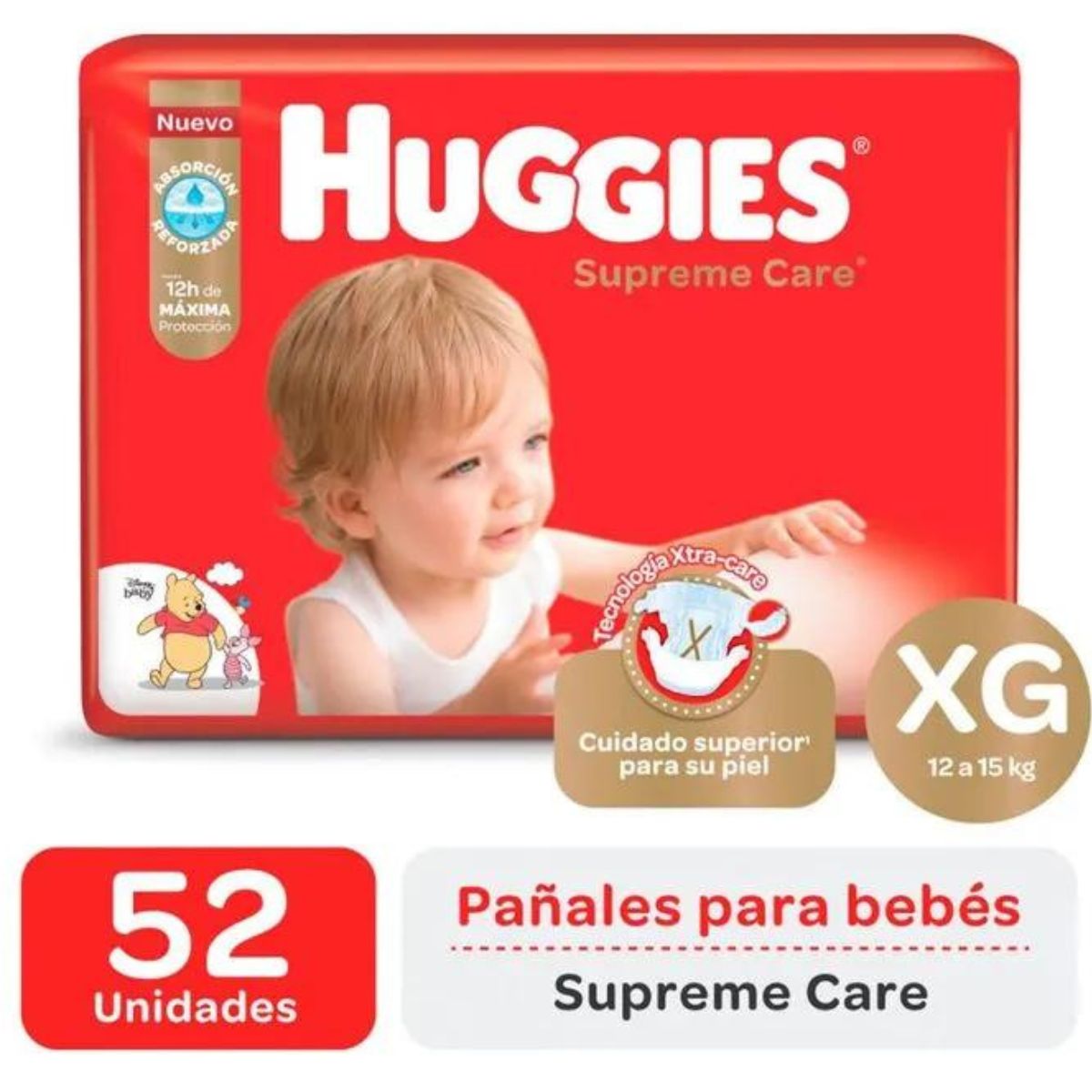 Imagen 1 de 2 de Pañales Huggies Supreme Care XG x52 unidades