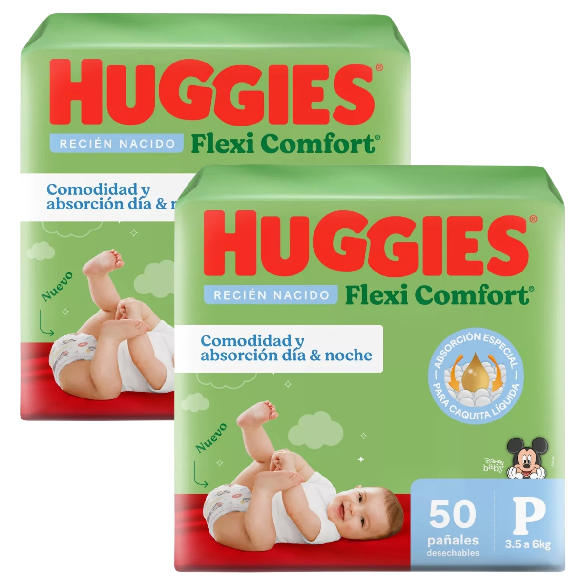 Imagen 1 de 6 de Combo 2 pack Huggies Flexi Comfort Talle P 100 Unidades Xtra Flex