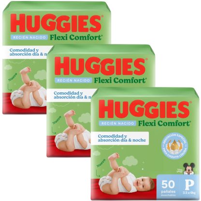 Imagen 1 de 6 de Combo 3 pack Huggies Flexi Comfort Talle P 150 Unidades Xtra Flex Pack Ahorro