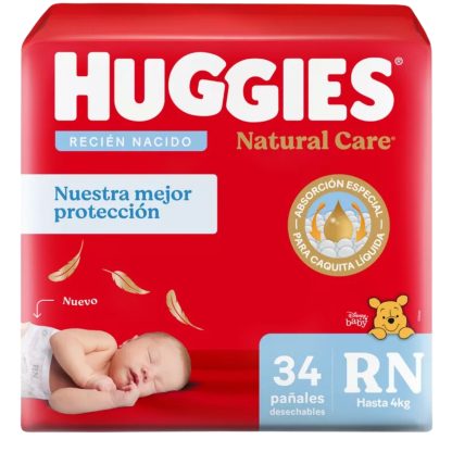Imagen 1 de 6 de Pañales Huggies Natural Care RN (Recién Nacido) x 34 Unidades