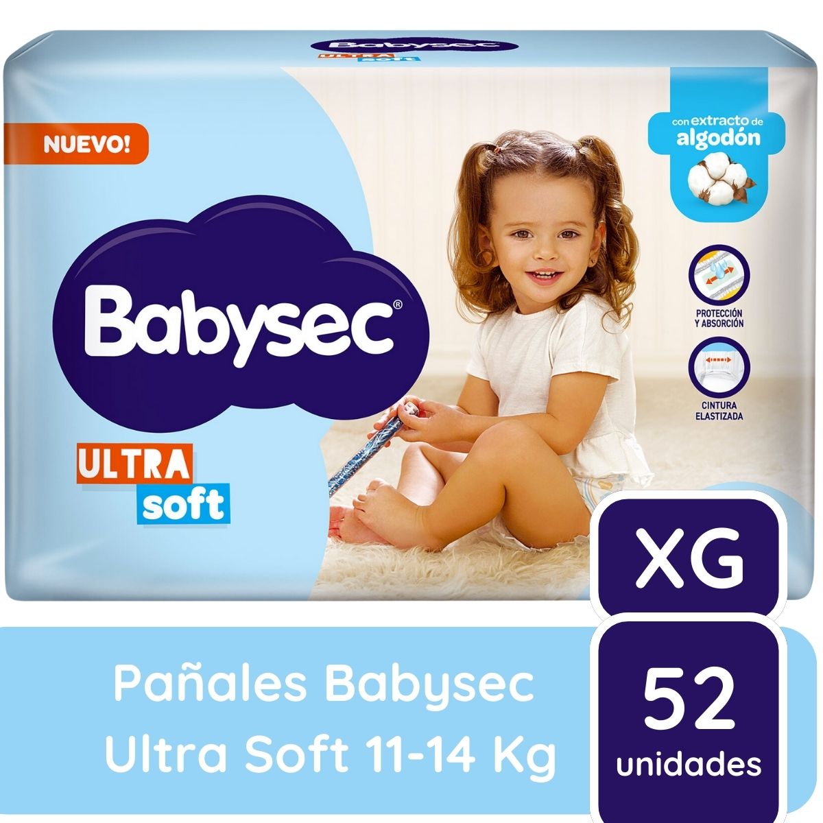 Miniatura 1 de 2 de Pañales Babysec Ultra Soft Talle XG x52 unidades 11 a 14 kilos