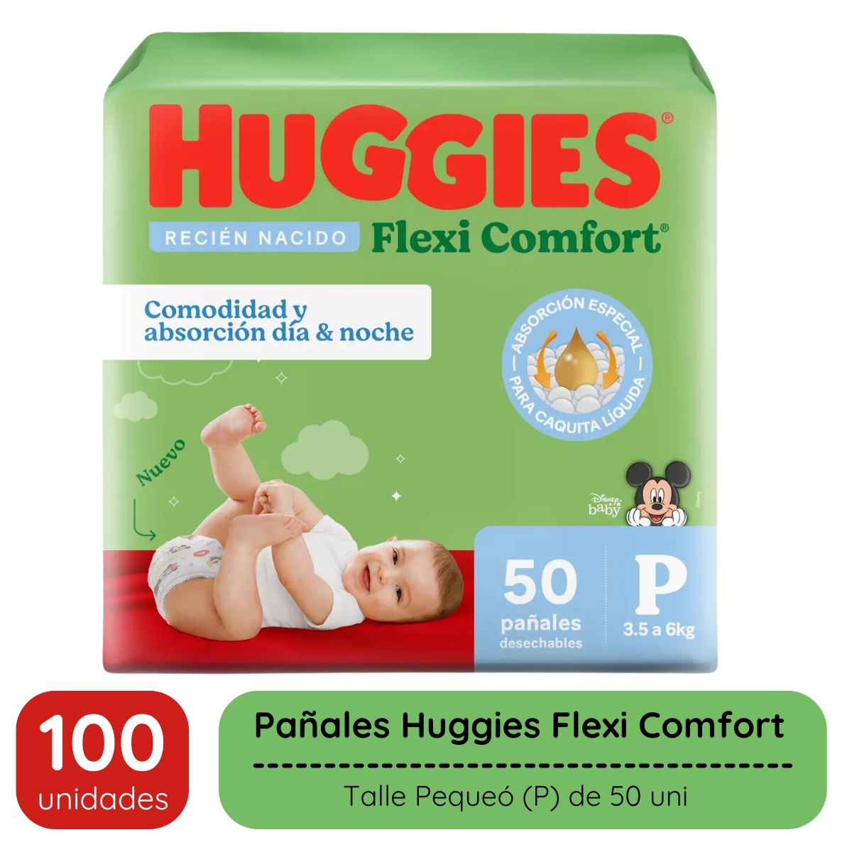 Imagen 3 de 6 de Combo 2 pack Huggies Flexi Comfort Talle P 100 Unidades Xtra Flex