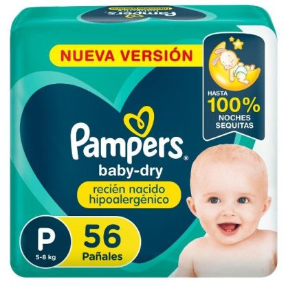 Imagen 1 de 9 de Pañales Pampers Babydry P x56 unidades