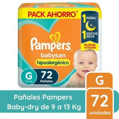 Imagen 2 de 12 de Pañales Pampers Babysan G x72 Unidades