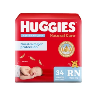 Pañales Huggies Natural Care Cuidado Superior Rn X 34 Uni Tamaño Recién Nacido (rn)