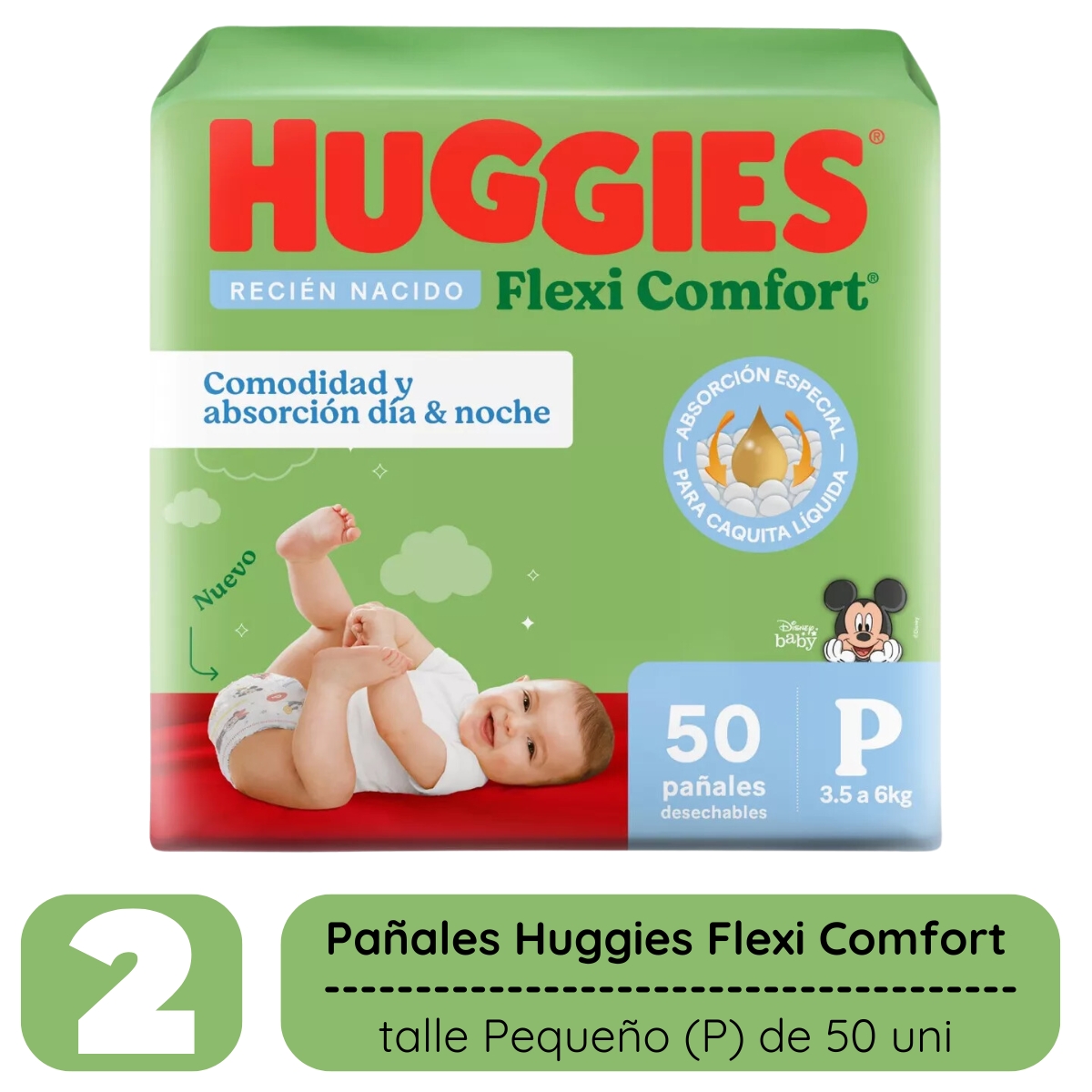 Imagen 2 de 6 de Combo 2 pack Huggies Flexi Comfort Talle P 100 Unidades Xtra Flex