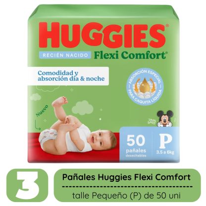 Imagen 2 de 6 de Combo 3 pack Huggies Flexi Comfort Talle P 150 Unidades Xtra Flex Pack Ahorro