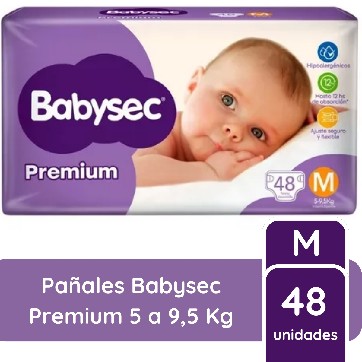 Imagen 1 de 2 de Pañales Babysec Premium M x 48 unidades