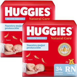 combo 2 pañales huggies natural care talle recien nacido (RN) 34 unidades