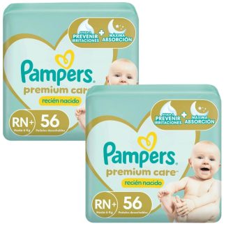 pampers premium care deluxe recien nacido 56 combo x2