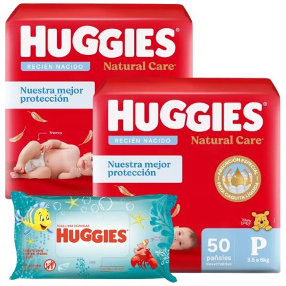 Imagen 1 de 4 de Set 2 Pañales Huggies Pequeño Talle P Toallitas Humedas X48u