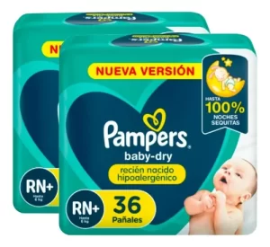 Imagen 1 de Set 2 Pack Pañales Pampers Babydry Recien Nacido Rn+ 36u