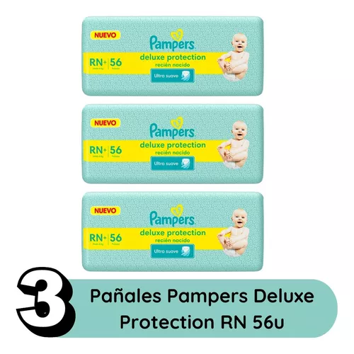 Imagen 2 de 3 de Set 3 Pañales Pampers Deluxe Protection Recien Nacido Rn 168 unidades