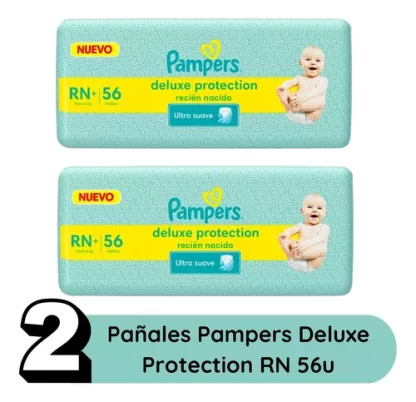 Imagen 2 de 3 de Combo 2 Pañales Pampers Deluxe Protection Recien Nacido Rn 112 unidades