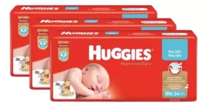 Imagen 1 de Set 3 Pañales Huggies Supreme Care Recien Nacido (rn) 34u