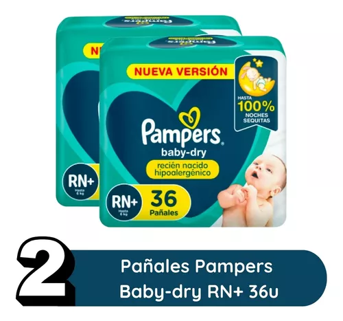 Imagen 2 de 8 de Set 2 Pack Pañales Pampers Babydry Recien Nacido Rn+ 72 unidades