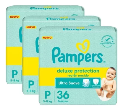 Imagen 1 de 3 de Combo x3 Pañales Pampers Deluxe Protection P x 36u
