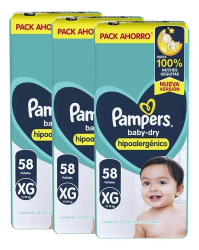 Combo 3 Pack Pañales Pampers Babydry Hipoalergenicos