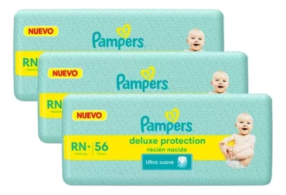 Imagen 1 de 3 de Combo x3 Pañales Pampers Deluxe Protection Recien Nacido x 56u