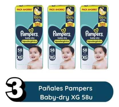 Imagen 2 de 7 de Combo 3 Pack Pañales Pampers Babydry Hipoalergenicos