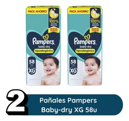 Imagen 2 de 7 de Combo 2 Pack Pañales Pampers Babydry Hipoalergenicos