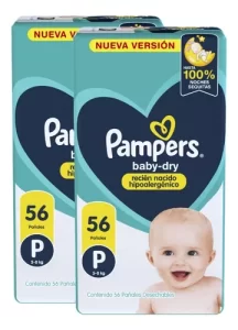 Imagen 1 de Set 2 Pack Pañales Pampers Babydry Pequeño Talle P 56u