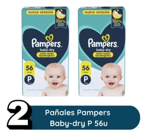 Miniatura 2 de 8 de Combo 2 Pack Pañales Pampers Babydry Pequeño Talle P 112 unidades