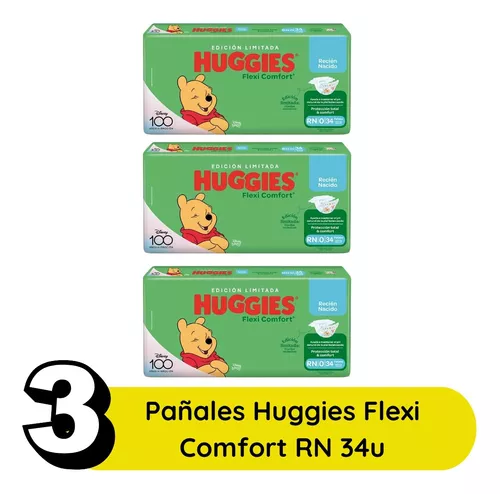 Imagen 2 de 4 de Combo 3 pack Huggies Flexi Comfort Recien Nacido Rn 102 unidades Xtra Flex