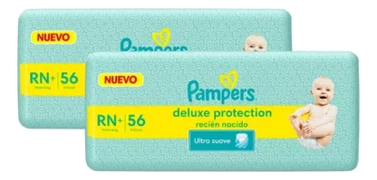 Imagen 1 de 3 de Combo 2 Pañales Pampers Deluxe Protection Recien Nacido Rn 112 unidades