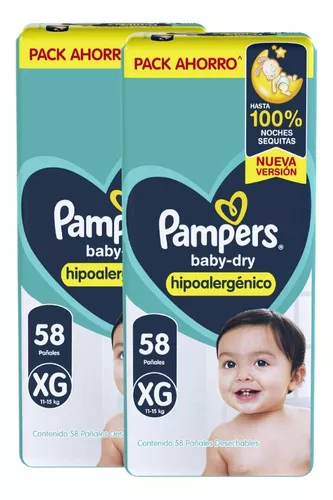 Combo 2 Pack Pañales Pampers Babydry Hipoalergenicos