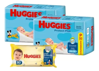 Imagen 1 de 8 de 2 Pañales Huggies Protect Plus Pequeño Con Toallitas Humedas