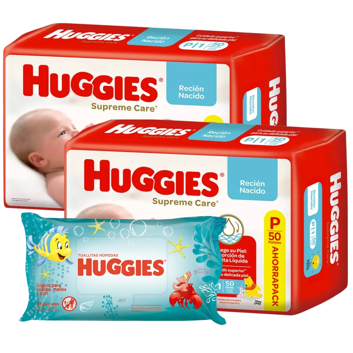 Imagen 1 de 3 de Set 2 Pañales Huggies Pequeño Talle P Toallitas Humedas X48u