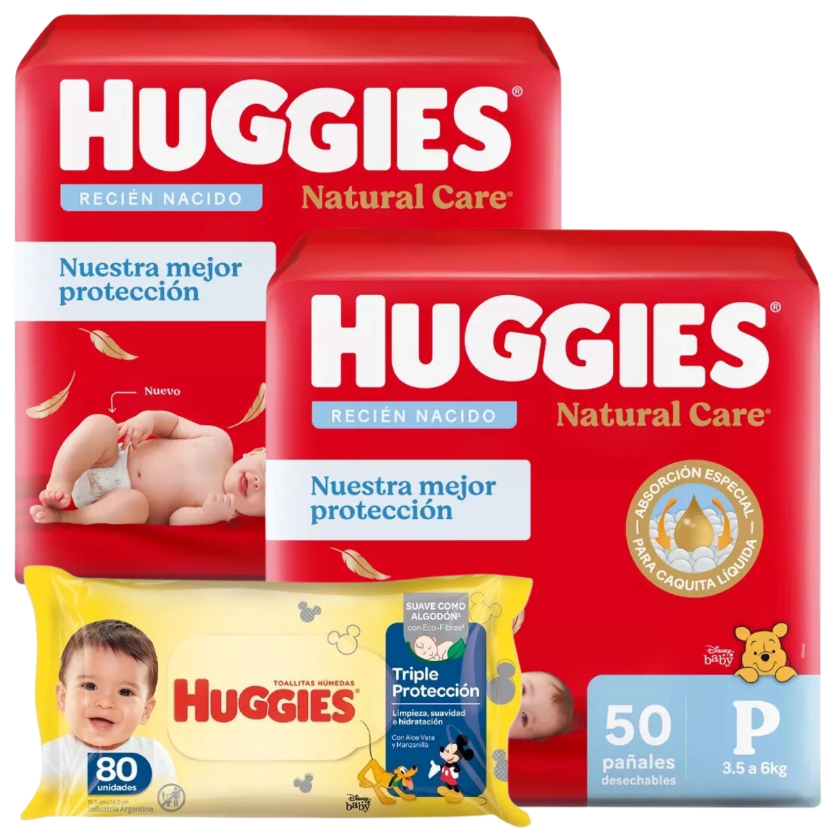 Imagen 1 de 4 de Pack X2 Pañales Huggies Talle P + Toallitas Humedas X80u