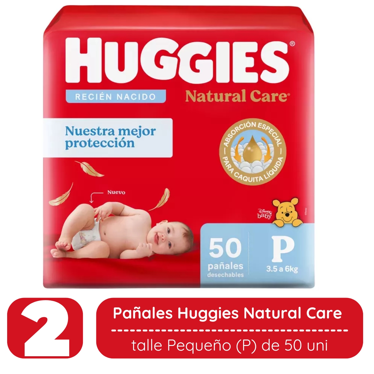 Imagen 2 de 4 de Pack X2 Pañales Huggies Talle P + Toallitas Humedas X80u