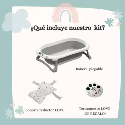 Imagen 2 de 9 de Set Banera Bebe Plegable Con Colchón Reductor Adaptador Love