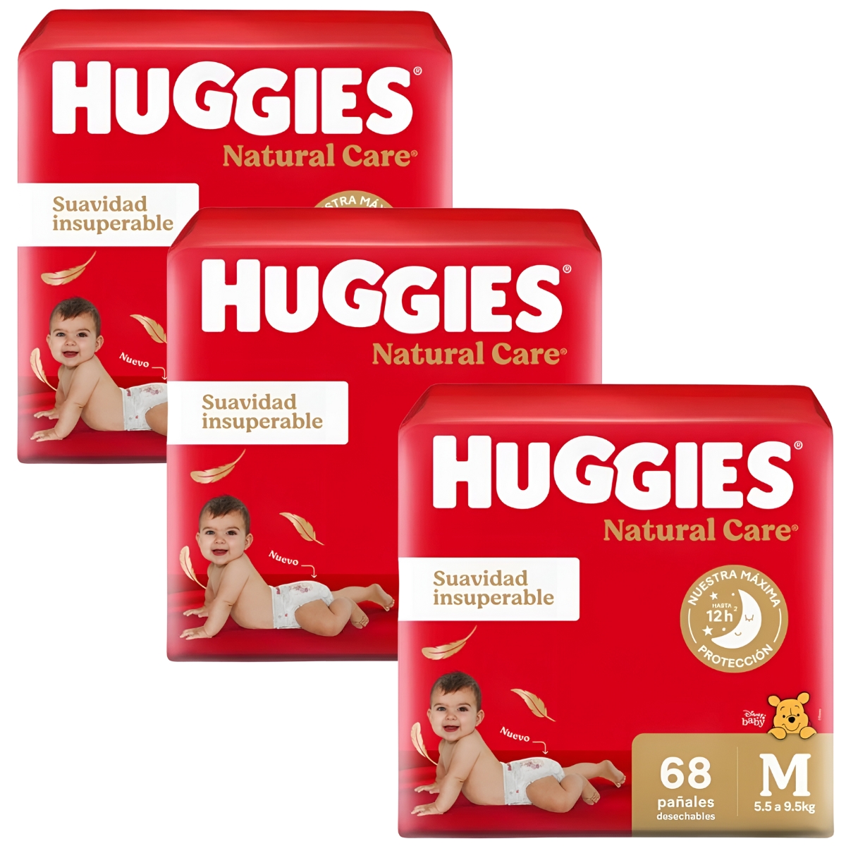 Imagen 1 de 2 de Combo 3 Pack Pañales Huggies Natural Care Rojo