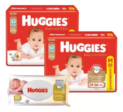 Imagen 1 de 3 de Combo 2 Pañales Huggies Supreme Care Y Toallitas Humedas Oleo Calcareo x80u