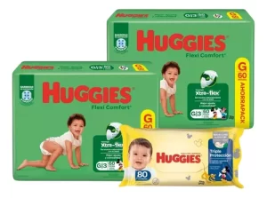 Imagen destacada de 2 Pañales Huggies Flexi Verde + Toallitas Triple Proteccion