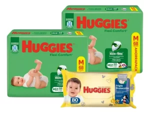 Miniatura 1 de 7 de Combo 2 Pañales Huggies Flexi Verde + Toallitas Triple Proteccion