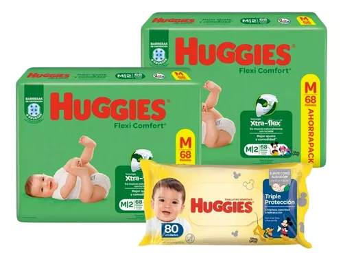 Imagen 1 de 7 de Combo 2 Pañales Huggies Flexi Verde + Toallitas Triple Proteccion