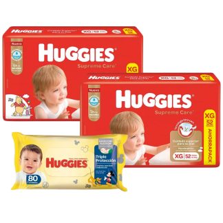 Set 2 Pañales Huggies Supreme Care + Toallitas Humedas