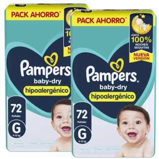 SET 2 PACK PAMPERS BABYDRY TALLE G 72 UNIDADES