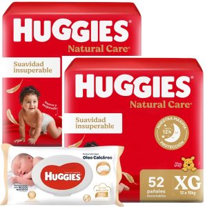 Combo 2 Huggies Natural Care +. Toallitas humedas tipo Oleo Calcareo X80U