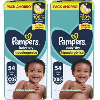 SET 2 PACK PAMPERS BABYDRY TALLE XXG 54 UNIDADES