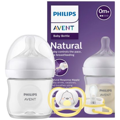 Imagen 1 de 1 de Set Mamadera Avent Natural Response 125ml + Chupete Avent Ultra Air Animals